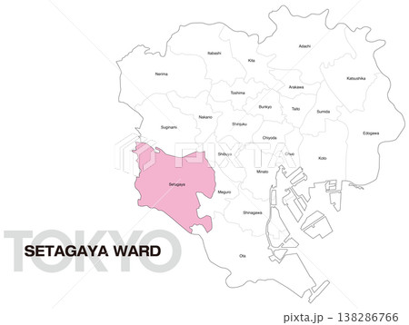東京都世田谷区の区名入り位置地図 (英語) 東京都世田谷区の区名入り位置地図 (英語) 138286766