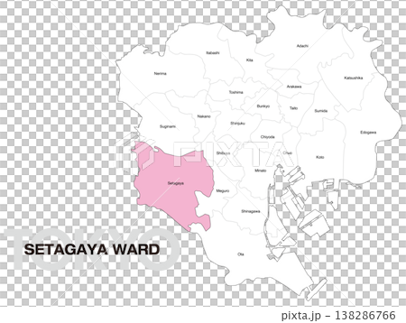 東京都世田谷区の区名入り位置地図 (英語) 東京都世田谷区の区名入り位置地図 (英語) 138286766