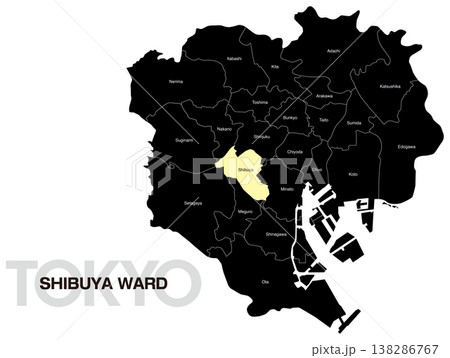 東京都渋谷区の区名入り位置地図 (英語) 東京都渋谷区の区名入り位置地図 (英語) 138286767