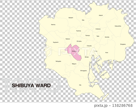東京澀谷區位置圖(含區名)(英文) 東京澀谷區位置圖(含區名)(英文) 138286768