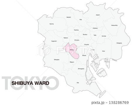 東京都渋谷区の区名入り位置地図 (英語) 東京都渋谷区の区名入り位置地図 (英語) 138286769