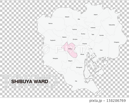 東京澀谷區位置圖(含區名)(英文) 東京澀谷區位置圖(含區名)(英文) 138286769