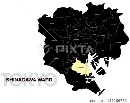 東京都品川区の区名入り位置地図 (英語) 138286771