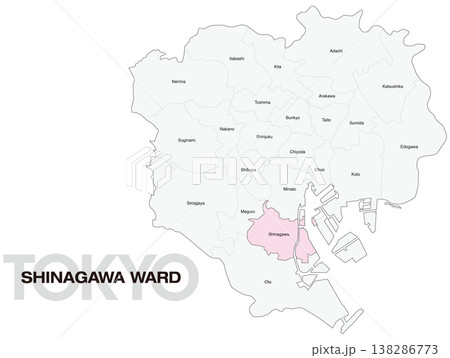 東京都品川区の区名入り位置地図 (英語) 138286773