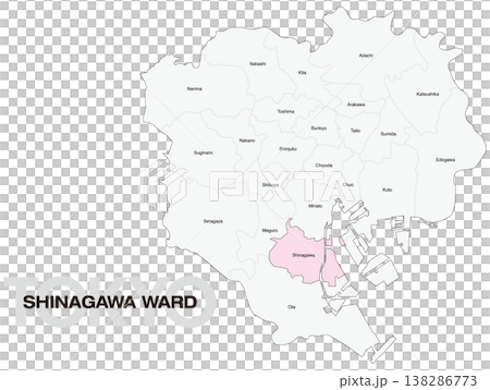 東京都品川区の区名入り位置地図 (英語) 138286773