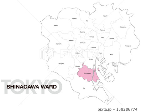 東京都品川区の区名入り位置地図 (英語) 138286774