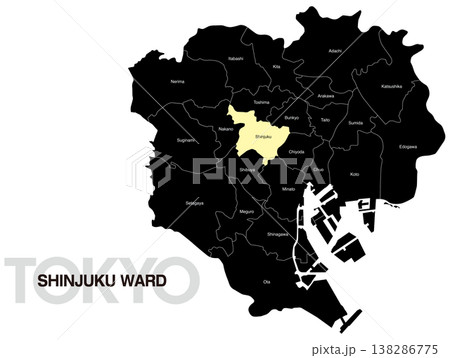東京都新宿区の区名入り位置地図 (英語) 東京都新宿区の区名入り位置地図 (英語) 138286775