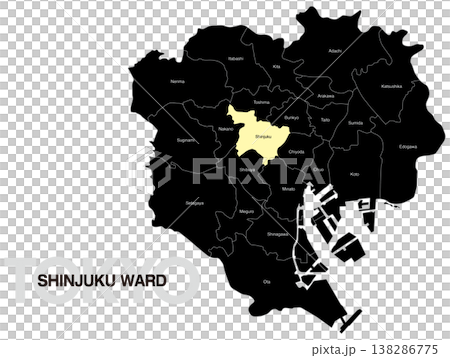 東京都新宿区の区名入り位置地図 (英語) 東京都新宿区の区名入り位置地図 (英語) 138286775