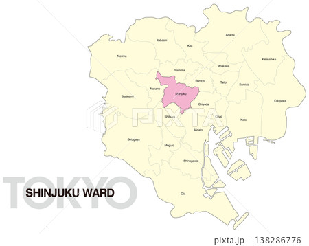東京都新宿区の区名入り位置地図 (英語) 138286776