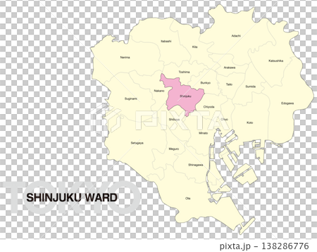東京都新宿区の区名入り位置地図 (英語) 138286776
