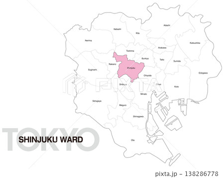 東京都新宿区の区名入り位置地図 (英語) 138286778
