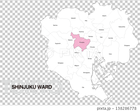 東京都新宿区の区名入り位置地図 (英語) 138286778