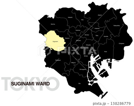 東京都杉並区の区名入り位置地図 (英語) 138286779