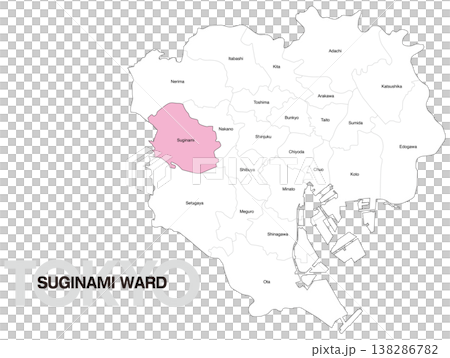 Map of Suginami Ward, Tokyo, including ward names (English) 138286782