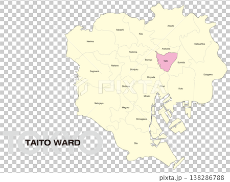 東京都台東区の区名入り位置地図 (英語) 138286788