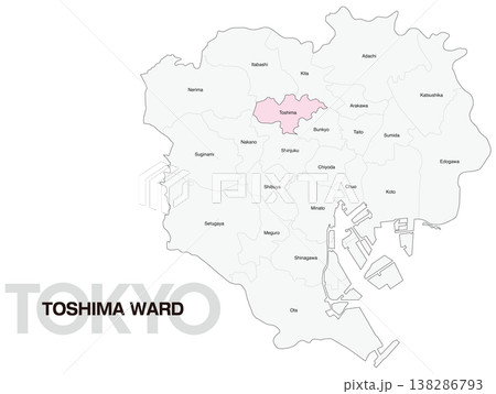東京都豊島区の区名入り位置地図 (英語) 東京都豊島区の区名入り位置地図 (英語) 138286793
