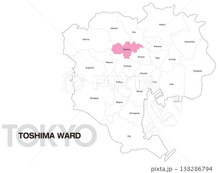 東京都豊島区の区名入り位置地図 (英語) 東京都豊島区の区名入り位置地図 (英語) 138286794