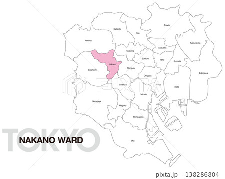 東京都中野区の区名入り位置地図 (英語) 東京都中野区の区名入り位置地図 (英語) 138286804