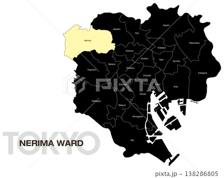 東京都練馬区の区名入り位置地図 (英語) 138286805