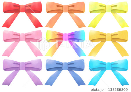 カラフルなリボンのセット　簡単水彩イラスト 138286809