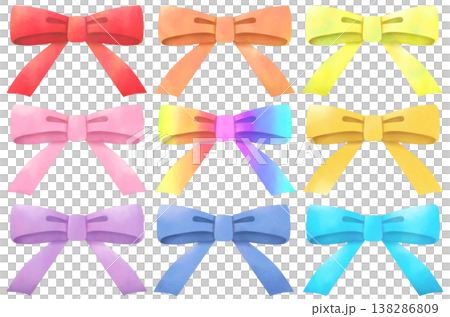 カラフルなリボンのセット　簡単水彩イラスト 138286809