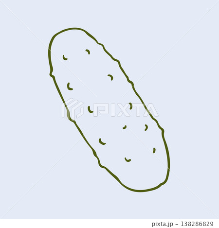 Hand drawn vector graphic of a whole fresh cucumber. This simple line art vegetable illustration is perfect for salad recipes and organic farm market branding Hand drawn vector graphic of a whole fresh cucumber. This simple line art vegetable illustration is perfect for salad recipes and organic farm market branding 138286829