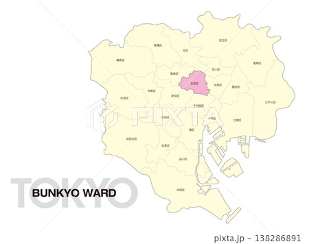 東京都文京区の区名入り位置地図 東京都文京区の区名入り位置地図 138286891