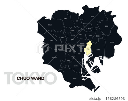 東京都中央区の区名入り位置地図 138286898