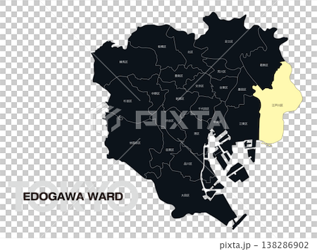 Location map of Edogawa Ward, Tokyo, including ward names. Location map of Edogawa Ward, Tokyo, including ward names. 138286902