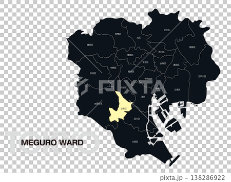 東京都目黒区の区名入り位置地図 東京都目黒区の区名入り位置地図 138286922