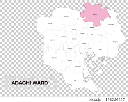 東京都足立区の区名入り位置地図 (英語) 東京都足立区の区名入り位置地図 (英語) 138286927