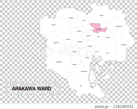 東京都荒川区の区名入り位置地図 (英語) 東京都荒川区の区名入り位置地図 (英語) 138286932