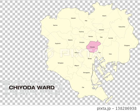 東京千代田區地圖,含區名(英文) 東京千代田區地圖,含區名(英文) 138286938