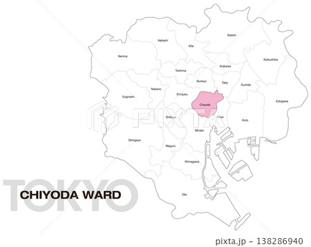 東京都千代田区の区名入り位置地図 (英語) 138286940