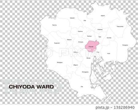 東京都千代田区の区名入り位置地図 (英語) 138286940