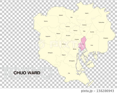 東京都中央区の区名入り位置地図 (英語) 138286943