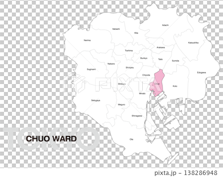 東京都中央区の区名入り位置地図 (英語) 東京都中央区の区名入り位置地図 (英語) 138286948