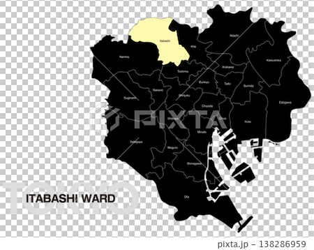 東京都板橋区の区名入り位置地図 (英語) 138286959