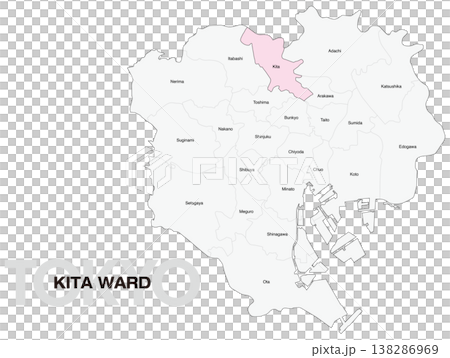 東京都北区の区名入り位置地図 (英語) 138286969