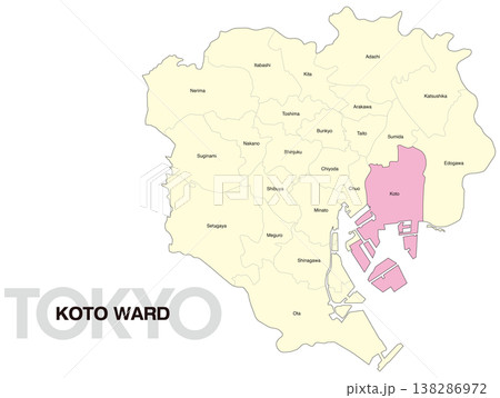 東京都江東区の区名入り位置地図 (英語) 東京都江東区の区名入り位置地図 (英語) 138286972