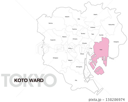 東京都江東区の区名入り位置地図 (英語) 東京都江東区の区名入り位置地図 (英語) 138286974