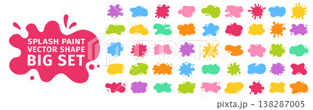 Paint splatters drips decorative abstract shapes frames uneven wavy edges set stains organic forms 138287005