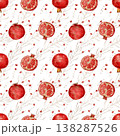 Unique Seamless Watercolor Pattern with Red Garnets and Gold Botanical Graphic Elements 138287526