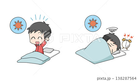 寝起きが良い・寝起きが悪いイラストのセット・男子 138287564