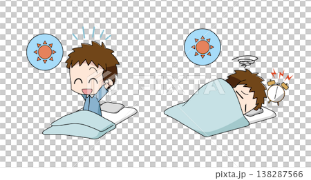 寝起きが良い・寝起きが悪いイラストのセット・男の子 138287566