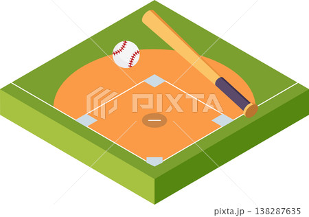 野球場とバット・ボールのアイソメトリックイラスト 138287635