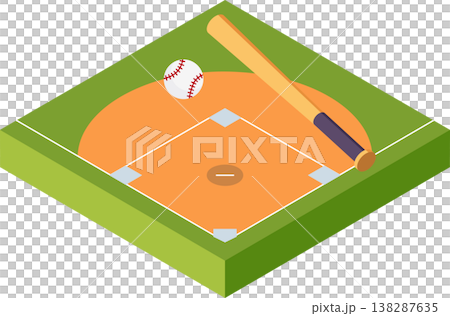 野球場とバット・ボールのアイソメトリックイラスト 138287635