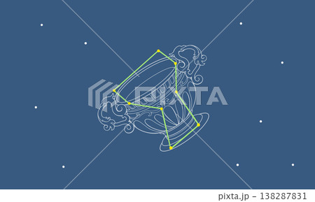 星空に浮かぶコップ座のカラーイラスト（コップの絵と星座線） 138287831