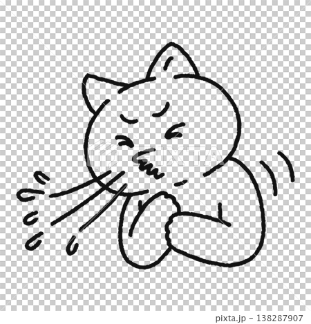 くしゃみをするネコ　線画 138287907