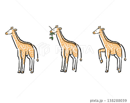 シンプルな手描き風キリンのイラストセット シンプルな手描き風キリンのイラストセット 138288039